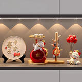 赟娅福袋招财猫钥匙收纳玄关摆件入户门口家居客厅桌面装饰品乔迁礼物 福袋招财猫置物架四件套B