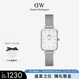 丹尼尔惠灵顿（DanielWellington）DW小方表女表银色钢带全新简约白盘欧美腕表节日礼物DW00100438