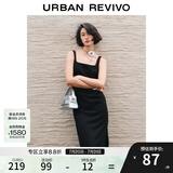 UR夏季新款女装时尚简约褶皱开衩无袖U领连衣裙UWG740077 正黑 S