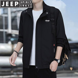 JEEP SPIRIT吉普夹克男外套男士中年春秋季款新款纯色翻领茄克衫春秋中青邮 黑色 XL （建议125斤-140斤）
