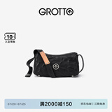 GROTTO个乐黑石包小号迷你号无性别主义植鞣绵羊皮单肩斜挎软包礼物 黑石S水波纹银标
