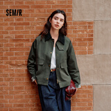 森马（Semir）复古巴恩风外套女短款宽松上衣秋纯棉灯芯绒翻领夹克101524108016