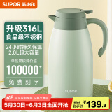 苏泊尔（SUPOR） 保温壶家用大容量水壶不锈钢真空保温瓶热水壶暖壶开水瓶 【升级316|不锈钢】2L薄荷绿
