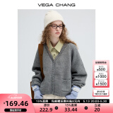 VEGA CHANG毛针织衫女2025年春秋季新款气质V领甜美减龄毛衣开衫 月岩灰 均码