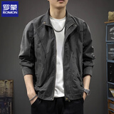 罗蒙夹克男外套秋季男纯棉休闲外套宽松翻领修身男士外套2025新款春秋 黑色 常规 【100%纯棉】 XL （合适体重140-160斤）