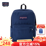 JANSPORT杰斯伯书包轻便双肩包男女旅行包简约背包电脑包学生校园 4QUE003海军蓝/藏青色-侧袋+隔层