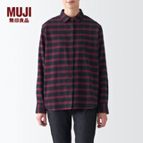 无印良品（MUJI） 女式 法兰绒 衬衫 长袖休闲格子纯棉全棉 BCB40C2A 暗红色格纹 S (155/80A)