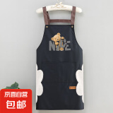 厨房餐饮专用可擦手款围裙防水防油H背带款可爱卡通印花工作服 【可擦手】黑色围裙1条