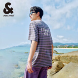 杰克·琼斯（JACK&JONES）夏季新款男装撞色斜纹半袖上衣直筒版圆领短袖T恤 224201079深花灰 M 175