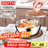 BSITN奶锅雪平锅20cm不锈钢小汤锅婴儿辅食锅电磁炉奶锅燃气灶含盖6428