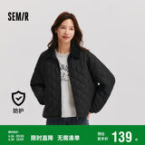 森马（Semir）棉服女灯芯绒翻领菱形格复古2024冬三防宽松轻薄棉衣109724112007