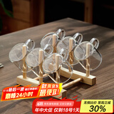 忆壶茶 功夫茶杯套装加厚耐热玻璃茶杯品茗杯带把手水杯主人杯家用杯架 【含杯架】100ML透明色光面款6只