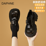 达芙妮真皮厚底乐福鞋2025春季新款百搭单鞋小个子增高英伦风小皮鞋 黑色 【擦色大头】 38