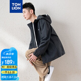 唐狮（TonLion）2024男宽松连帽夹克外套 深灰 XXL
