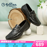 金利来（goldlion）豆豆鞋男鞋春夏季商务休闲鞋套脚男士皮鞋时尚鸵鸟纹乐福鞋皮鞋男 黑色（偏大一码） 43