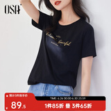 欧莎（OSA）白色字母短袖t恤女夏装2025年新款设计感小众衣服短款体恤上衣 黑色 L