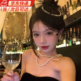 鹿珊伍小礼帽女名媛旗袍配饰民国新娘帽晚宴礼服发饰万圣节cos拍照道具 珍珠网纱礼帽【黑色】 均码