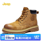 Jeep吉普男靴英伦复古马丁靴中筒工装靴大黄靴 土黄色 42
