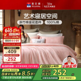 富安娜床上四件套 欧式提花被套 纯棉床单单双人枕套203*229cm粉
