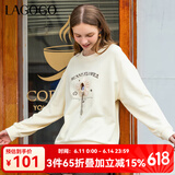 lagogo米色圆领正肩长袖卫衣女拉谷谷立体印花学院风休闲上衣 米色(T2) L 165/40