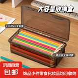 黑色收纳盒2个透明笔盒文具盒高颜值桌面多功能杂物整理盒学生超大容量 【邀新】黑色半透文具盒-1个装