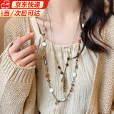 鹿珊伍项链女波西米亚复古钱币流苏串珠新中式民族风做旧叠戴毛衣链配饰 波西米亚复古做旧项链【两件套】 悬浮盒装