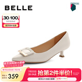 百丽（Belle）方扣高跟鞋女商场同款羊皮细跟单鞋Z2N2DCQ3 米白 38 (240mm)