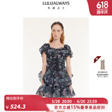 LULUALWAYS我爱露露24夏季新款宫廷风重工欧根纱印花蓬蓬裙连衣裙 黑色 M
