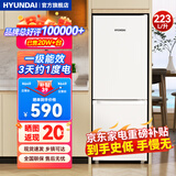 HYUNDAI（韩国现代）大容量双开门二门冰箱 家用中型小型电冰箱冷冻冷藏租房宿舍节能省电 223L白【一级能效+行业爆款】