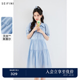 诗凡黎莱赛尔连衣裙2024夏新款法式气质高级泡泡袖多巴胺公主裙女 浅蓝 S 155/80A
