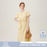范思蓝恩夏季圆领抽绳褶皱设计感连衣裙女2024夏装新款白色高腰A字裙女 黄色 XS