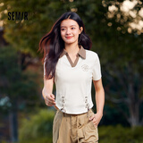 森马（Semir）短袖t恤女宽松凉感上衣夏装可爱刺绣印花圆领百搭正肩修身套头衫 K款-白色调00311 M /160/84A