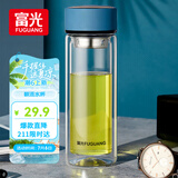 富光男女士双层玻璃杯 高硼硅玻璃304茶隔水杯子 带茶隔泡茶杯400ml