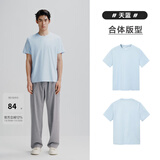 太平鸟男装 夏短袖T恤男干爽面料时尚运动服纯色体恤打底衫潮 天蓝（合体）干爽面料 M