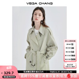 VEGA CHANG风衣外套女2025年春秋新款中长款高级感纯色大衣 豆沙绿 L