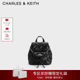 CHARLES&KEITH菱格大容量柔软多用背包书包双肩包包女包生日礼物CK2-60151400 Noir黑色 S