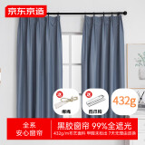 京东京造黑胶浅蓝窗帘 99%全遮光窗帘布飘窗卧室遮阳帘挂钩式 宽1.5*高2米