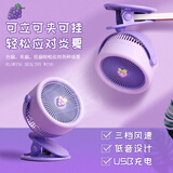 欧利文小风扇桌面家用床上用手持USB充电低音三档带底座便携迷你大风力婴儿风扇厕所办公室宿舍风宝 紫色