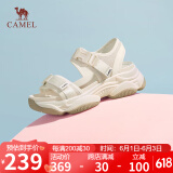骆驼（CAMEL）动感风织带细闪车缝线魔术贴松糕底运动凉鞋 L23M504136 米色 35