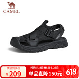 骆驼（CAMEL）户外休闲魔术贴包头洞洞沙滩运动凉鞋男 G14M076677 夜黑色 44