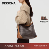 DISSONA迪桑娜女包幸运锦囊hobo包老花包单肩手提包情侣通勤包中性腋下包 棕色-大号（肩带可调节）