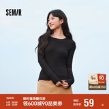森马（Semir）长袖T恤女吸湿发热抗菌紧身内搭2024圆领抓绒套头衫109724101007