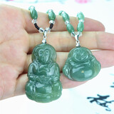 小小钰 天然油青翡翠玉佛项链吊坠女玉石笑佛弥勒佛挂件玉坠母亲节玉器 情侣款