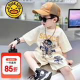 G.DUCKKIDS小黄鸭童装男童套装夏季2025儿童衣服宝宝潮酷太空人短袖两件套潮 太空人套装 米白色geioqgg 100 建议2~3岁【 90-100cm】