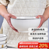 肃匠餐具家用套装碗盘简约米饭碗盘套装纯白釉下彩陶瓷碗微波炉用 8英寸碗(山田) 1头