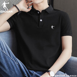 乔丹短袖t恤男士polo衫2025夏季透气冰丝宽松休闲翻领半袖运动上衣 黑色-速干100%聚酯纤维 XL /180