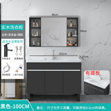 佳恋雅（JIALIANYA） 防潮防晒实木洗衣柜洗衣池阳台家用洗衣槽带搓板洗手台盆组合 黑三开门+全套配件+镜柜100cm