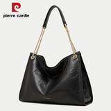 皮尔卡丹（pierre cardin）2025新款女包手掌纹头层牛皮单肩托特包生日好礼 黑色 礼盒装
