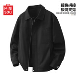名创优品（MINISO）美式飞行夹克男士秋冬新款潮牌宽松休闲工装棉服外套男大码派克服 【斜纹拼色夹克】黑色 -秋款 L /175(体重120-140斤)
