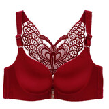 蔓衣妮前扣无钢圈大码文胸内衣防下垂显小收副乳女蝴蝶美背聚拢1708款 枣红色上衣 36/80B